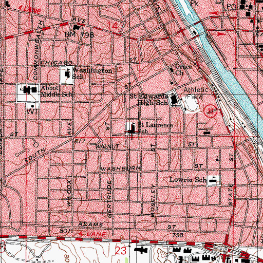 Topographic Map of Saint Laurence Catholic Church, IL