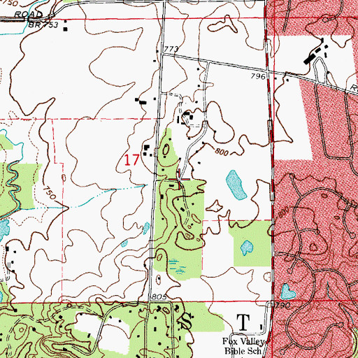 Topographic Map of Bakers Acres, IL