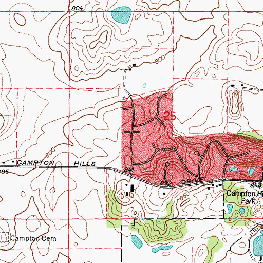 Topographic Map of Campton Pines, IL