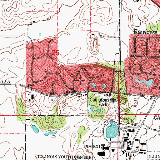 Topographic Map of Happy Hills, IL