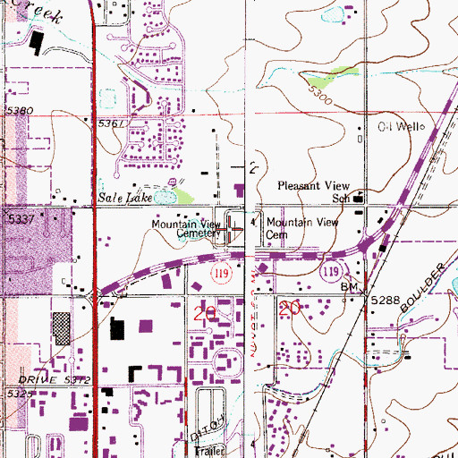 Topographic Map of Mountain View Cemetery, CO