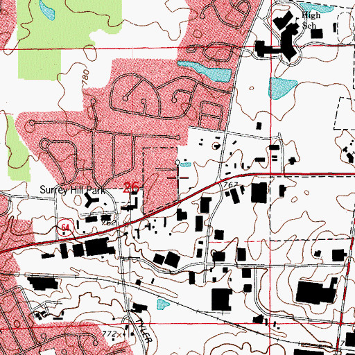 Topographic Map of Surrey Woods, IL
