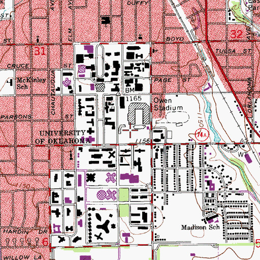 Topographic Map of Barry Switzer Center, OK