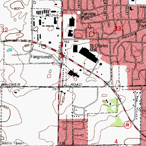 Topographic Map of Saint Charles Commercial Center, IL