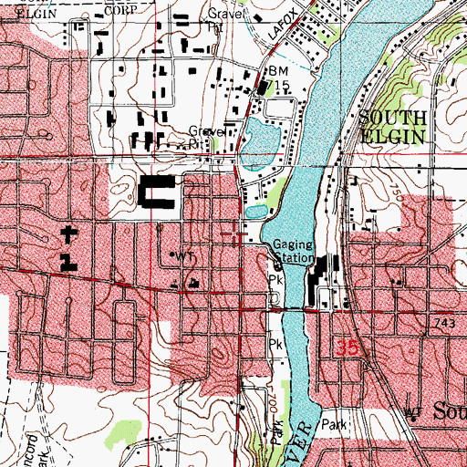 Topographic Map of South Elgin Post Office, IL