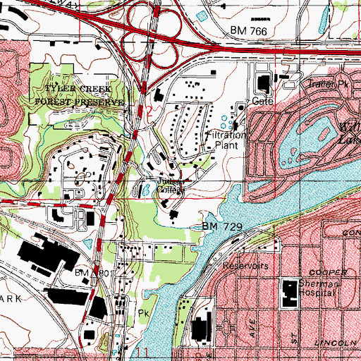 Topographic Map of Benjamin P Browne Library, IL