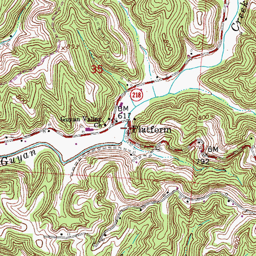 Topographic Map of Platform Post Office (historical), OH