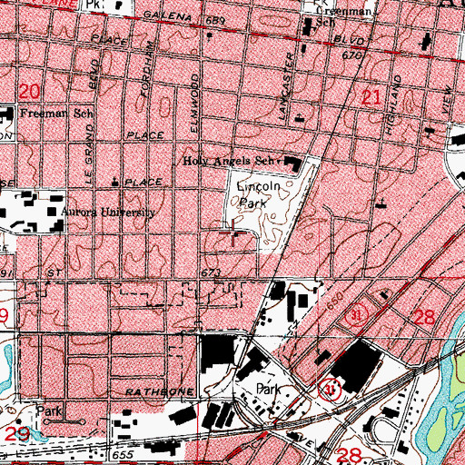 Topographic Map of Aurora Fire Department Station 7, IL
