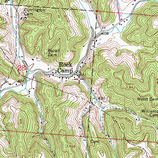 Topographic Map of Rock Camp Post Office, OH
