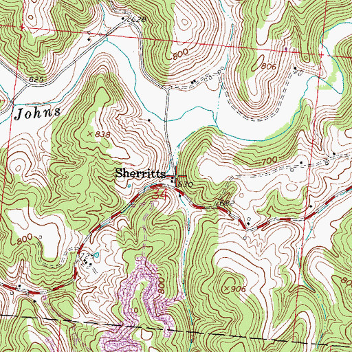 Topographic Map of Sherritts Post Office (historical), OH