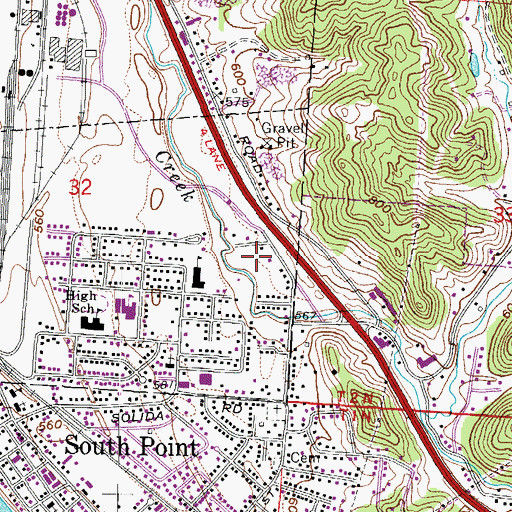 Topographic Map of South Point Post Office, OH