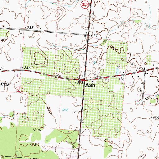 Topographic Map of Ash Post Office (historical), OH