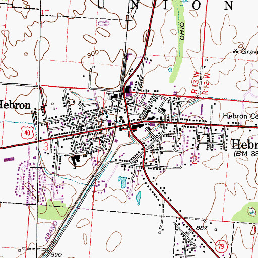 Topographic Map of Hebron Post Office, OH