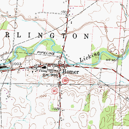 Topographic Map of Homer Post Office, OH