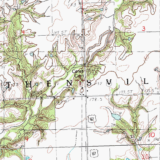 Topographic Map of Ceres Cemetery, IL