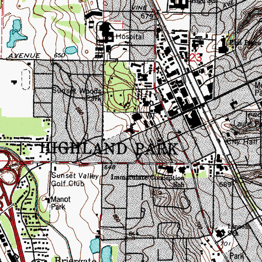 Topographic Map of Highland Park Post Office, IL