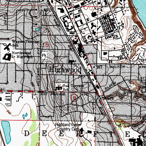 Topographic Map of Highwood Post Office, IL
