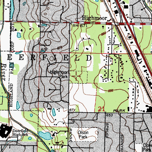 Topographic Map of Highmoor Park Nature Preserve, IL