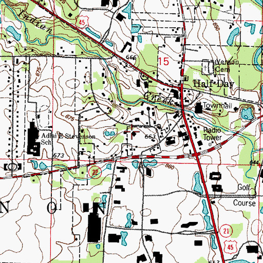 Topographic Map of Vernon Area Public Library, IL