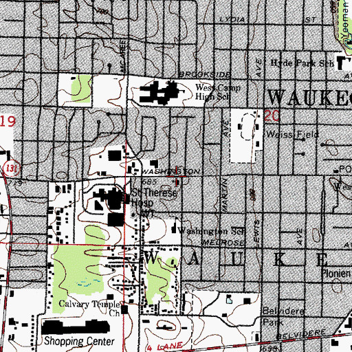 Topographic Map of Waukegan Bible Church, IL