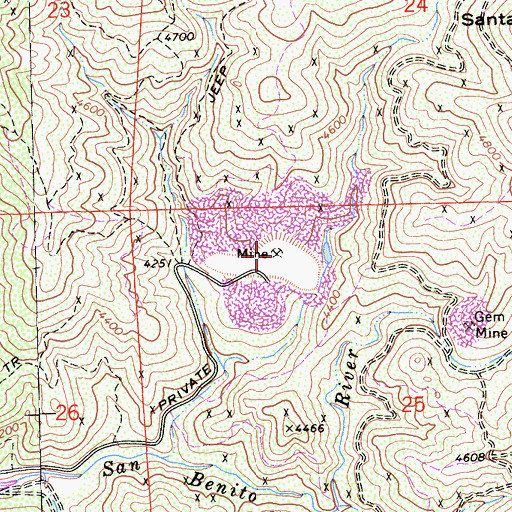 Topographic Map of KCAC Mine, CA