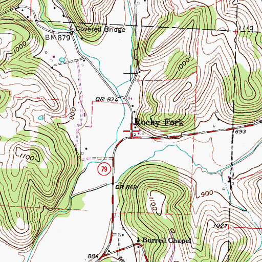 Topographic Map of Rocky Fork Post Office (historical), OH