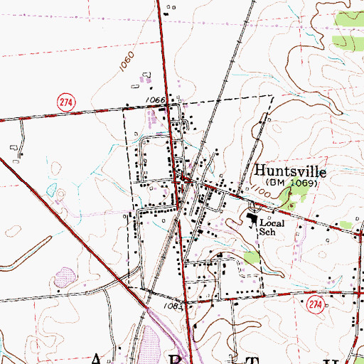 Topographic Map of Huntsville Post Office, OH