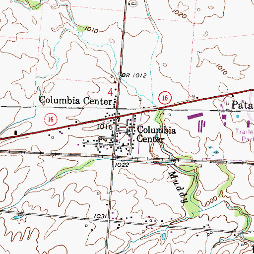Topographic Map of Columbia Center Post Office (historical), OH