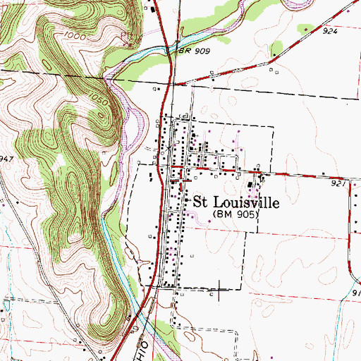 Topographic Map of Saint Louisville Post Office, OH