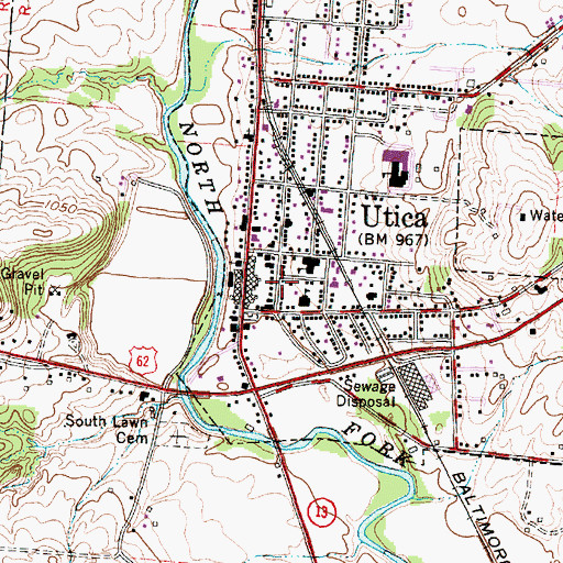 Topographic Map of Utica Post Office, OH