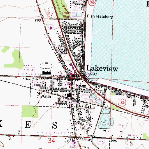 Topographic Map of Lakeview Post Office, OH