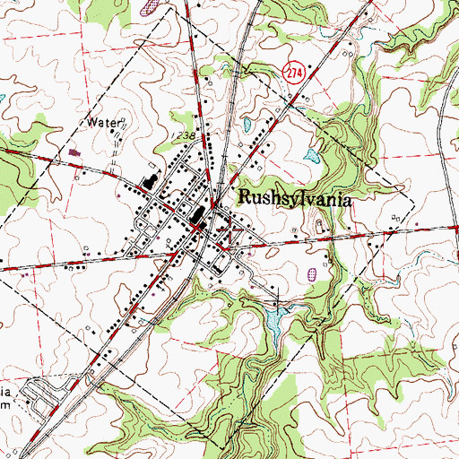 Topographic Map of Rushsylvania Post Office, OH