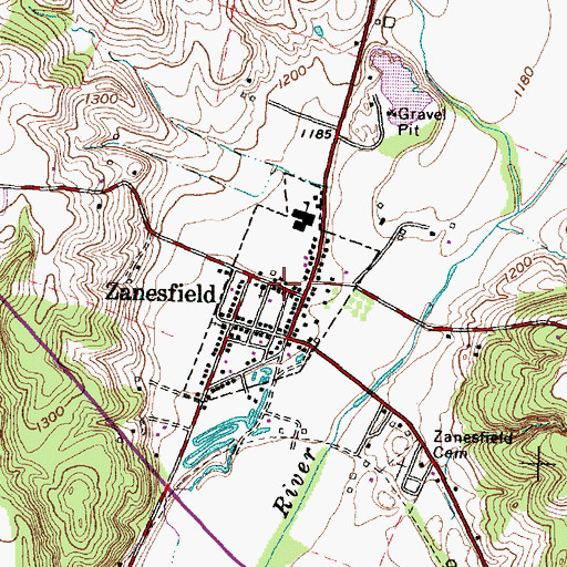 Topographic Map of Zanesfield Post Office, OH