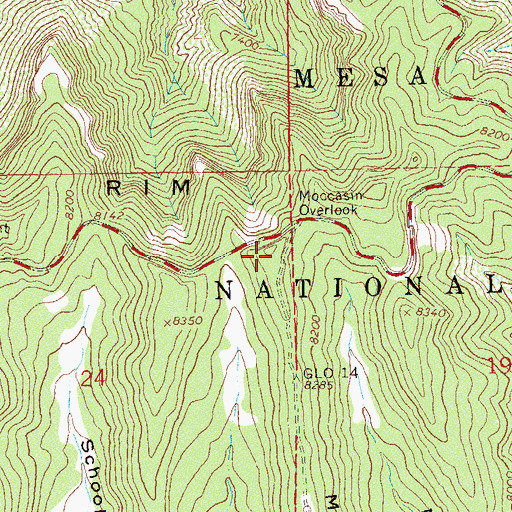 Topographic Map of Moccasin Mesa, CO
