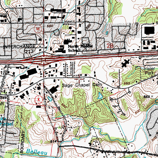 Topographic Map of Sage Chapel Cemetery, MO