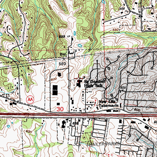 Topographic Map of Saint Dominic High School, MO