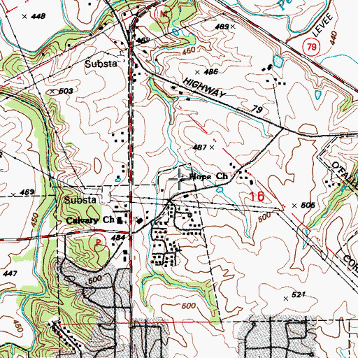 Topographic Map of Hope Church, MO