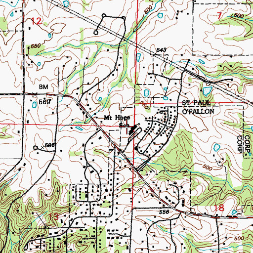 Topographic Map of Mount Hope Elementary School, MO