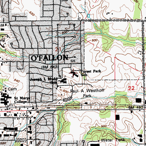 Topographic Map of Forest Park Elementary School, MO