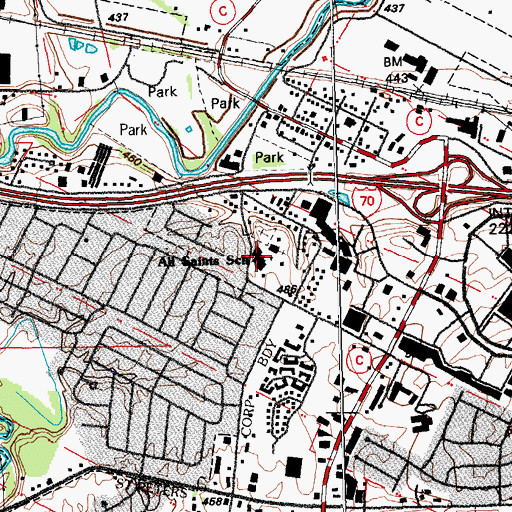 Topographic Map of All Saints School, MO