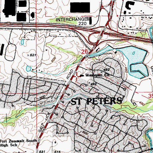 Topographic Map of Wesleyan Church, MO
