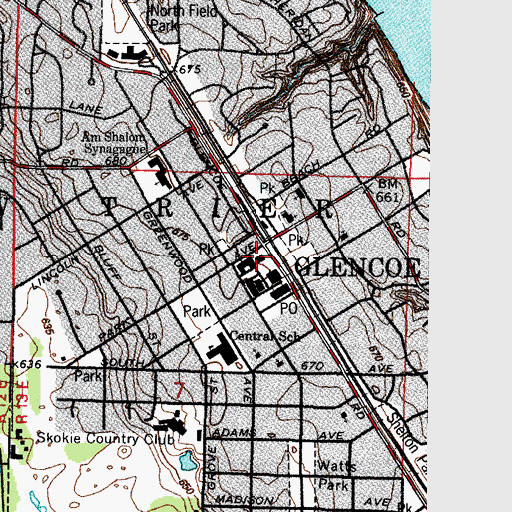 Topographic Map of Glencoe Public Library, IL