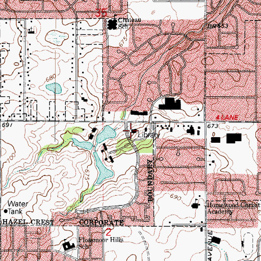 Topographic Map of Grande Prairie Public Library, IL