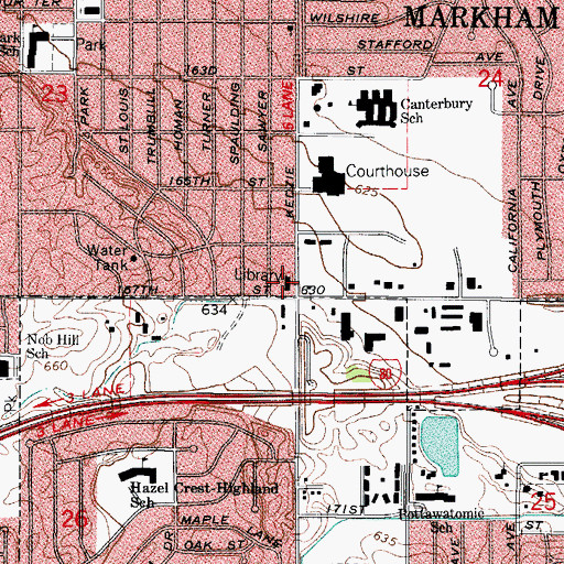 Topographic Map of Markham Public Library, IL