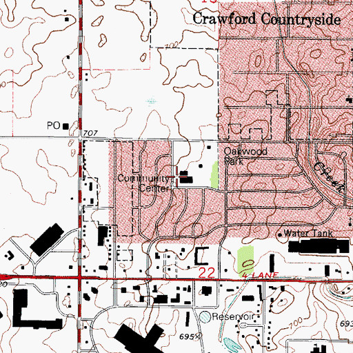 Topographic Map of Matteson Public Library, IL
