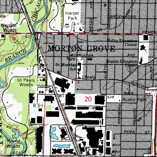 Topographic Map of Morton Grove Public Library, IL