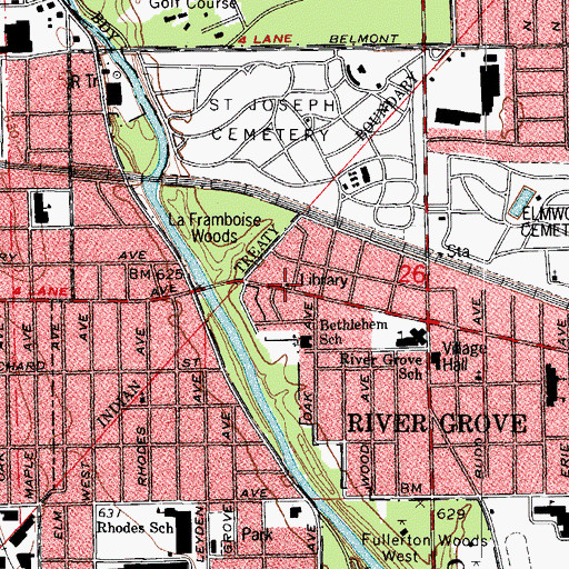 Topographic Map of River Grove Public Library, IL