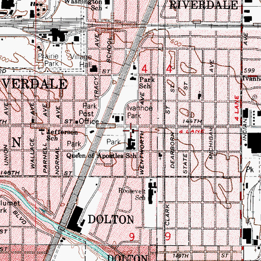 Topographic Map of Riverdale Public Library, IL