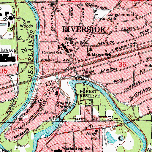 Topographic Map of Riverside Public Library, IL
