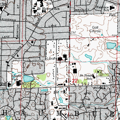 Topographic Map of Schaumburg Township District Library, IL